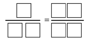 An image of two equivalent fractions. One has a single digit numerator and a double digit denominator. The second has two digits for both numerator and denominator.