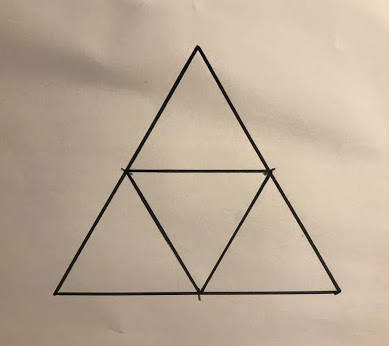 An equilateral triangle with three internal lines connecting at the midpoints.