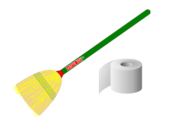 Image of a broom and a roll of toilet paper.