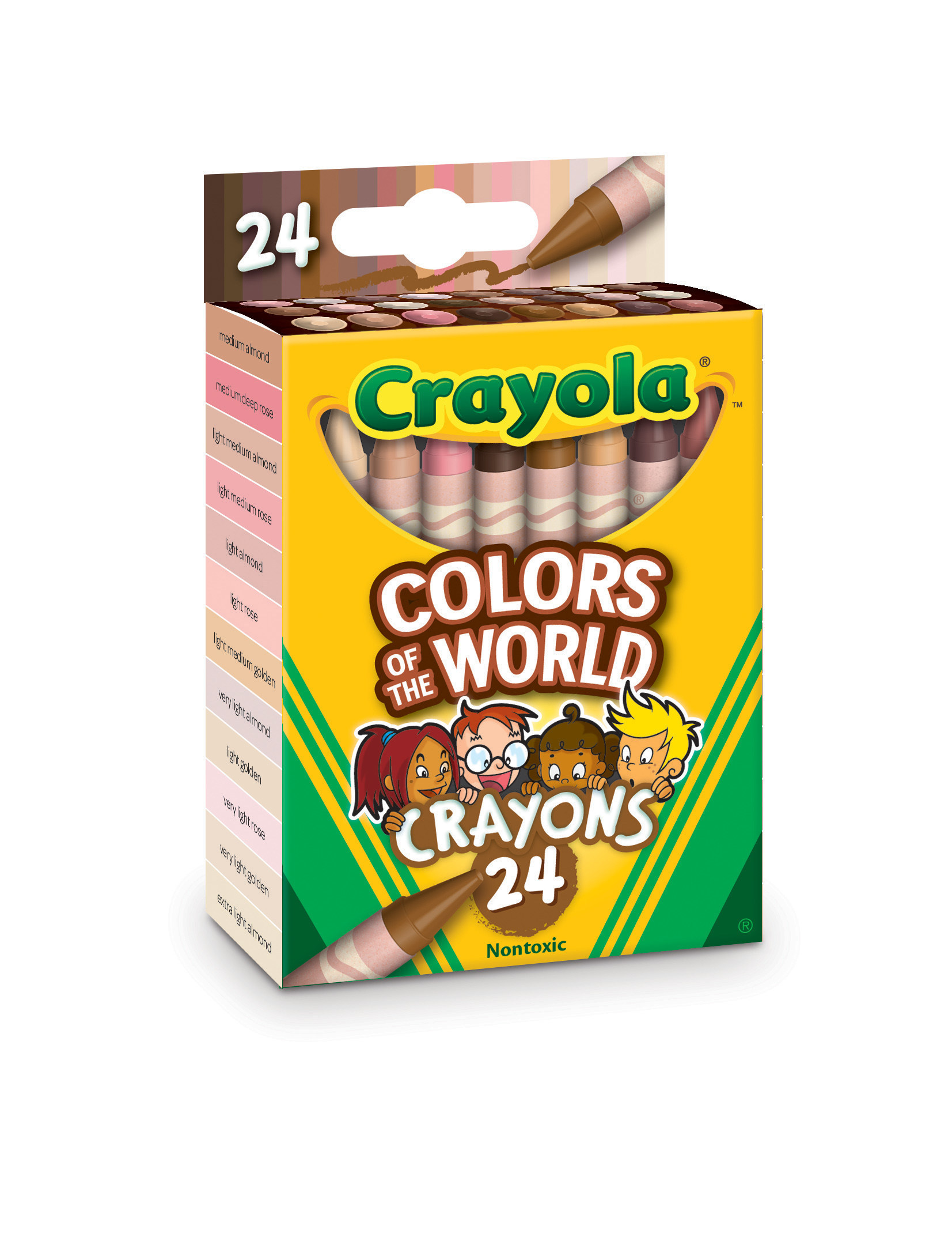 A package of a variety of skin tone crayons