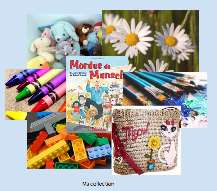 A collection of items, including flowers, stuffed animals, crayons, Lego blocks, pencil crayons and books.