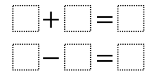 Line 1 has empty square plus empty square equals empty square Line 2 has empty square minus empty square equals empty square.