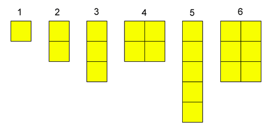 An image of yellow blocks, organized in groups of 1 to 6.