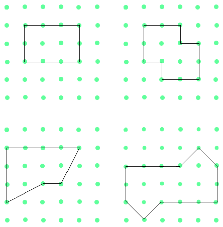 Four shapes drawn on a dot grid.