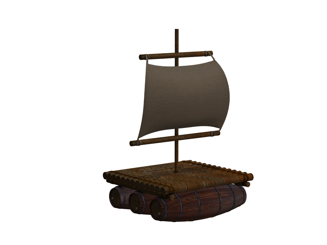 A rendering of a wooden raft.