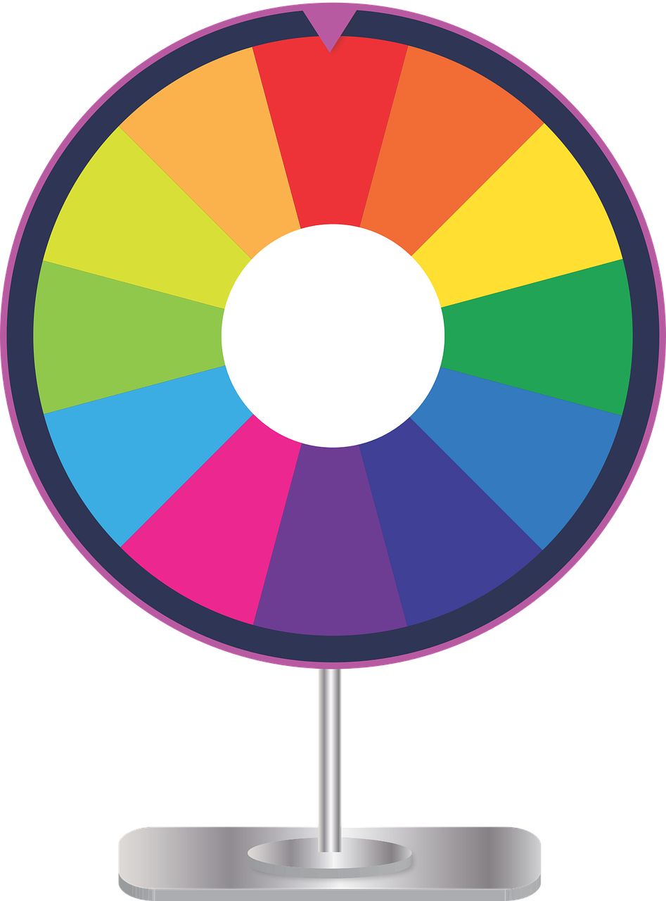 A multi-coloured spinner with 12 sections, like the wheel of fortune.