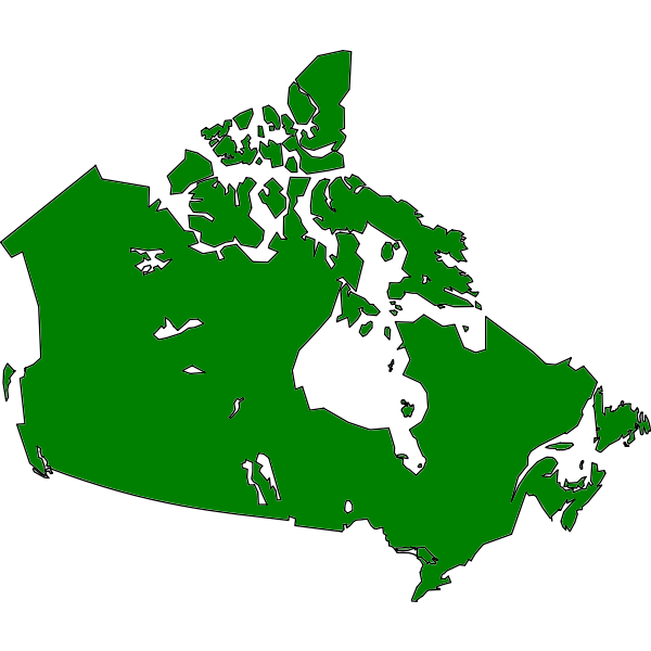 A solid green map of Canada without provincial borders.