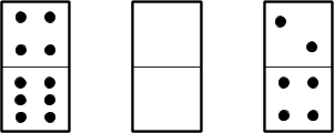 Set of 3 dominoes, four dots on top six dots on bottom, no dots on top no dots on bottom, two dots on top four dots on bottom.