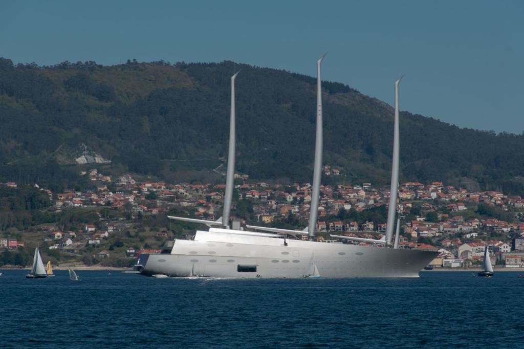 Large, futuristic-looking sailing yacht