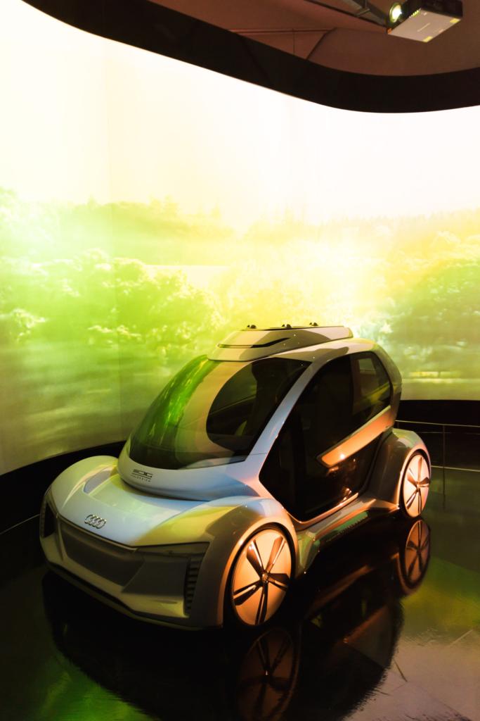 Futuristic looking car in a showroom display